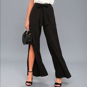 Lulus going places wide leg split hem pants